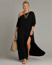 Asterelle | One Shoulder Side Slit Flowing Midi Dress