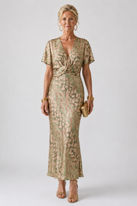 Helena and Berkeley™ | Abstract Print V Neck Twist Waist Midi Dress