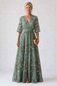 Helena and Berkeley™ | Floral V Neck Short Sleeve Maxi Dress