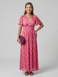 Juna | Short Sleeve Ditsy Floral Print Midi Dress
