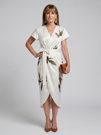 Cypress | Flutter Sleeve Wrap Botanical Print Midi Dress